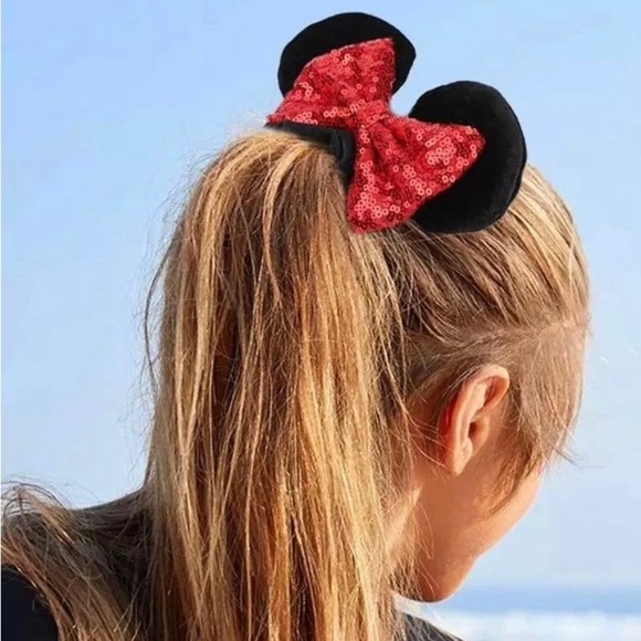 Mickey Mouse Ears Scrunchie Ponytail Holder with Sequins - Gold/Tan - Picture 5 of 6